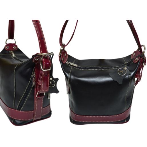 Cartera de cuero negra y guinda - dama