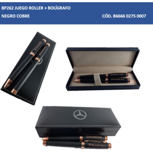 Jgo. roller-boligrafdo negro-cobre