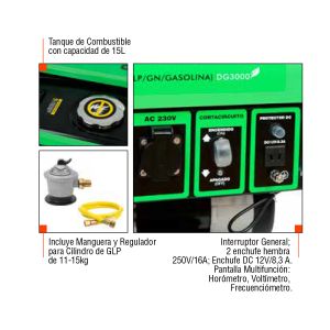 Generador monofasico - gas liquado o natural - partida electrica - 1kva