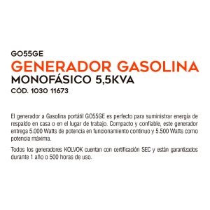 Generador monofasico - gasolina - partida electrica - 5.5kva
