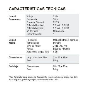 Generador monofasico - gasolina - partida electrica - 5.5kva